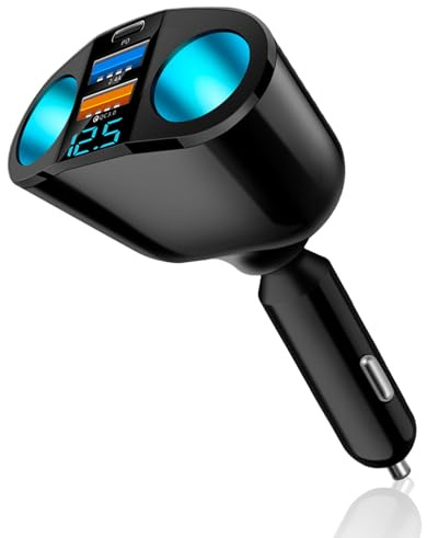 5 En 1 Cargador Mechero Coche, Mechero Coche con Doble Puerto USB, Doble TomaMechero con Interruptor Voltímetro LED, CargadorCoche USB C para 12v/24v Dispositivos De Coche