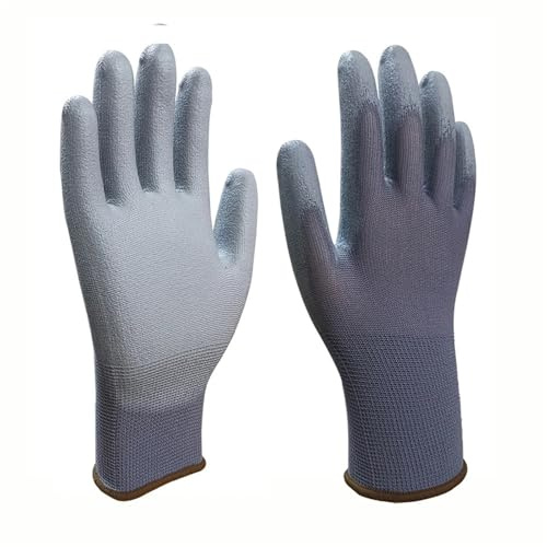 Genérico 12 pares (24 unidades) de guantes de trabajo con recubrimiento de nitrilo y poliuretano, forrados con nailon y algodón, con palma recubierta for tareas domésticas y laborales.(Gray,S)