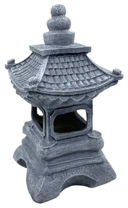 QOXEZY Zen Pagoda Lanterne Solaire de Jardin Statue - Luminaire Paysage Compact Résine pour Espaces Extérieurs, Compatible avec Thèmes de Jardin Japonais & Contemporain (B)