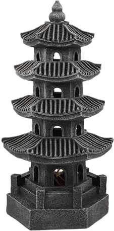 KONTONTY Lanterne solaire décorative de jardin en forme de pagode japonaise, lanterne d'extérieur en résine pour allée ou terrasse, statue asiatique étanche pour décoration nocturne festive.