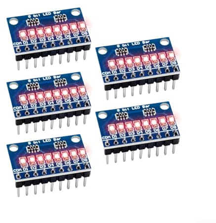 5PCS 8-Digit LED Indicator Light Module for MCU and ARM Boards Breadboard Mounting Signal Monitoring DC 3V-24V (Red-anode)