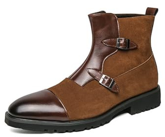 Stivaletti con fibbia da uomo, stivaletti retrò, stivali business casual in pelle, cerniere laterali formali, adatti for il lavoro quotidiano(Brown,46 EU)