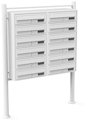 Wiltec 12er Briefkastenanlage weiß 945 x 270 x 1500 mm, Standbriefkasten mit 2x6 Fächern, Schlüssel und Namensschild, Briefkasten Postkasten mit Ständer