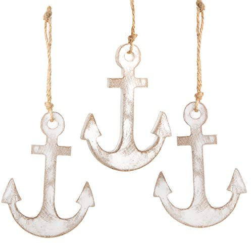 Logbuch-Verlag 3 weiße Holzanker zum Aufhängen 12 cm Glücksbringer Maritime Meer Deko Geschenkidee Freundschaft Kinder Mitgebsel