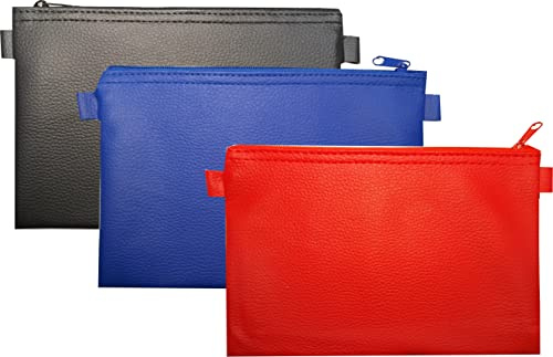 3 Banktaschen aus Kunstleder (je 1 x blau, 1 x rot, 1 x schwarz) Dokumententasche Etui