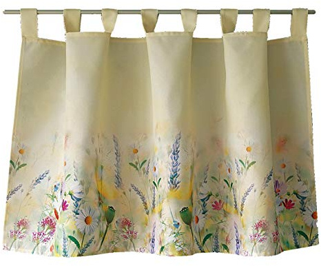 heimtexland ® Scheibengardine Blumen Wiese Schlaufen Gardine Blickdicht Vanille Gelb Bedruckt Bistrogardine Mehrfarbig HxB 60x150 Typ682