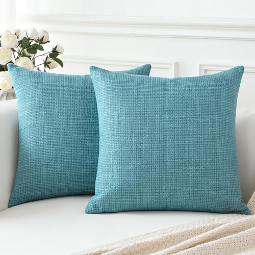 Artscope 2er Set Kissenbezug Einfarbig Wurfkissenbezug, Leinen Kissenbezüge Moderne Dekokissen Kissenhülle Set Kissen Fall für Sofa Auto Schlafzimmer Zuhause Dekor 16x16 Zoll 40x40cm Türkis