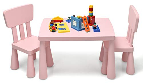 GYMAX Kids Table and Chair Set, Toddler Activity Table with 2 Chairs, Children Furniture Set for Playing, Learning, Eating and Drawing (Pink)
