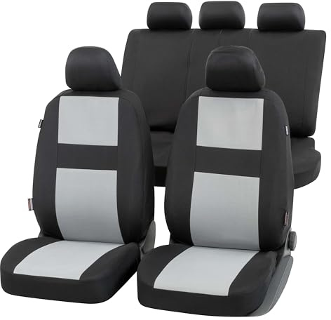 Walser Auto-Sitzbezug Glasgow Komplettset, Universal PKW-Sitzbezüge 4-teilig, Auto-Schonbezüge, 2 Vordersitzbezüge, 1 Rücksitzbezug schwarz-grau