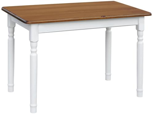 k koma Esstisch aus massivem Kiefernholz, weiß im Landhausstil - in Erlenoptik Tischplatte (80 x 120 cm)