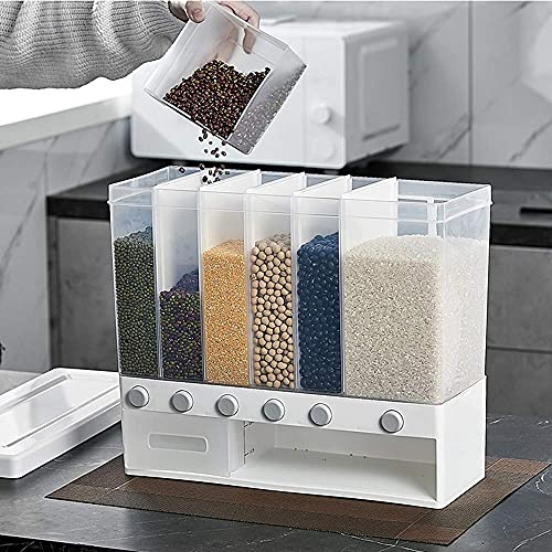 HODAGES Cereal Dispenser,Wall-Mounted Dry Food Dispenser Rice Bucket Multi Compartments Automatic Metering Storage Box Sealed Grain Container for Home Kitchen Counter Tops Restaurant