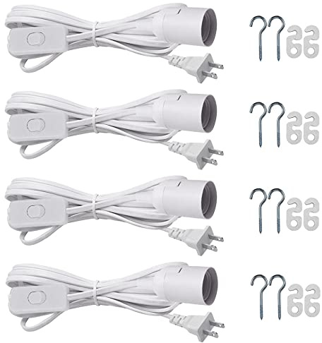 Hanging Light Socket with Cord - Extension Hanging Lantern Cord Cable - Lamp Cord with Switch E26/E27 Pendant Light Socket, 8.2Ft Light Bulb Cable, White, 4 Pack