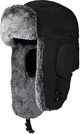 PivotWing Herren Winter Fliegermütze, Trappermütze Winddicht Warm Unisex Wintermütze mit Ohrenklappen Kunstfellmütze für Skifahren Schlittschuhlaufen Outdoor Aktivitäten Schwarz