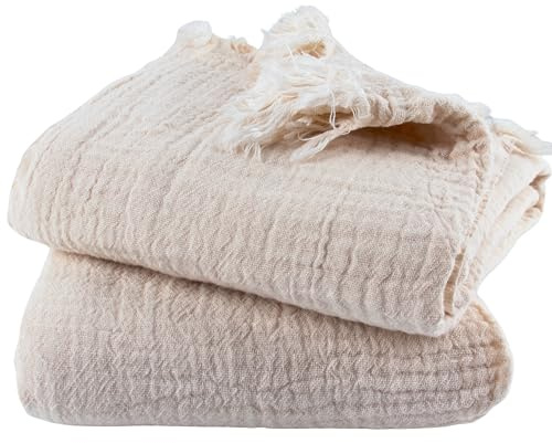 Badetücher 2er Set Luxus Musselin Handtücher für Erwachsene - Luxus 100% türkische natürliche Baumwolle Musselin Stoff Hamamtücher - Extra weich, saugfähig, schnell trocknend, leicht (Natur)