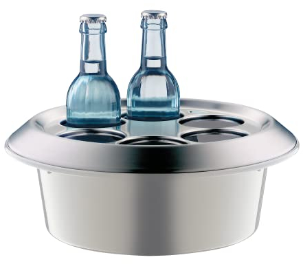 alfi KONFERENZBOY, coconut white, Konferenzkühler aus Kunststoff mit Edelstahlabdeckung, Tischkühler für 6 Flaschen bis 0,33l, Aktivkkühlung mit Kühlakku, Bewirtung für Meeting, Konferenz, BPA-frei