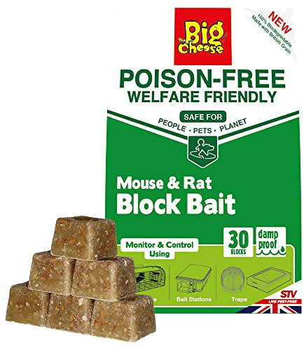 The Big Cheese Giftfreier Mäuse- und Ratten-Blockköder, 10 g x 30 Stück, giftfrei, wohlfahrtsfreundlich, britisches Getreide, biologisch abbaubar, sicher für Kinder und Haustiere, Beige