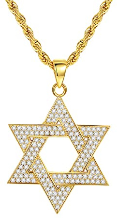 Liitata Star of David Necklace Hexegram Pendant Necklace Rock Star Rapper Punk Gold Chain Fancy Dress Gold Plated Chain for Women Men Masquerade Party Carnival Concert