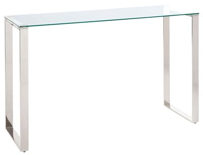 Beliani Moderner Konsolentisch mit Edelstahlgestell Glasplatte Silber Tilon
