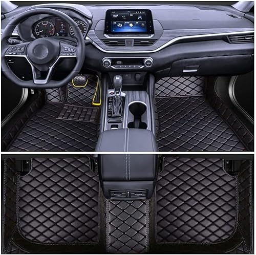 IXITAB Anpassen Leder Auto Fußmatten Passt für Hyundai Santa Fe 2019-2022, Leder Autoteppich 3D All-Inclusive-Stil Automatte vorn und hinten(Links Fahren,A Black