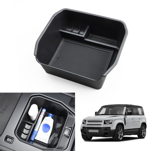 KOLOME Mittelkonsole Aufbewahrungsbox Kompatibel Für Defender 2024 2023 2022 2021 Armlehne Organizer Tray Mittelkonsole Ablagefach Aufbewahrungsbox Innenr Zubehör (Schwarz)