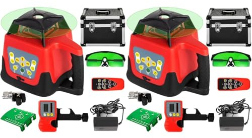 VEVOR Selbstnivellierend Rotationslaser Linienlaser Nivelliergerät Laser-Wasserwaage mit Fernbedienung 500 m Messbereich 360° Kreuzlinienlaser GrünLaser IP54 ±1 mm/1,5 m Genauigkeit (Packung mit 2)