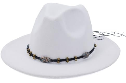 NOAMED Fengyan Hut National Casual Wolle Jazz Hüte Frauen Elegant Fascinator Fedora Hut Panaman Trilby Filzhut, weiß, 6 7/8-7 1/8