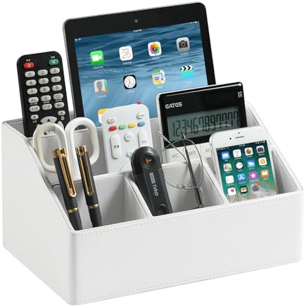 MEIBOOCH Schreibtisch-Organizer aus PU-Leder, luxuriöser Fernbedienungshalter für Zuhause, Büro, Schreibtischzubehör, Tisch-Caddy Nachttisch-Organizer (weiß)