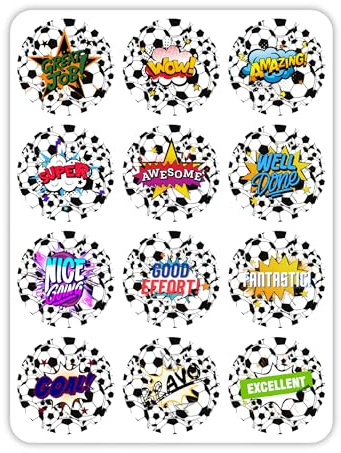 HNTR® Football Reward Stickers | 204 Large 3.5cm Round Stickers | Fun & Motivational Soccer Stickers for Teachers, Students & Coaches | Encouragement & Achievement Stickers for Kids