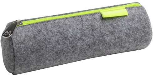 Exacompta - Ref. 52150E – 1 rundes Federmäppchen Neon aus recyceltem PET-Wollfilz – weich und angenehm anzufassen – mit Reißverschluss in Neongelb – für Doppeldezimeter – Grau