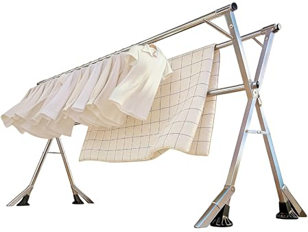 Clothes Drying Rack 95 Inches Folding Indoor Outdoor, Drying Rack Clothing Collapsible Windproof, Foldable Laundry Drying Rack, Heavy Duty Stainless Steel Clothes Rack, Coat rack, 20 Hooks 12 Clips