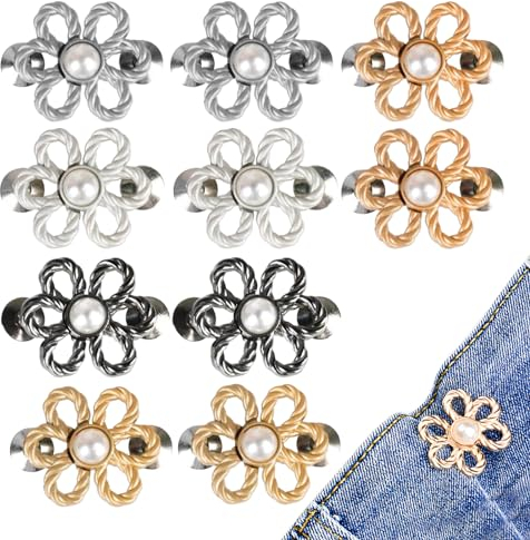 10 Stücke Hosenbund Enger Machen,Hose Enger Machen Clip,Hosenknopf zum Enger Machen,Knöpfe Hosen Enger Machen,Passen Sie die Taillengröße an,Blütenblattform Verstellbare Nagelfreie Taillenschnallen