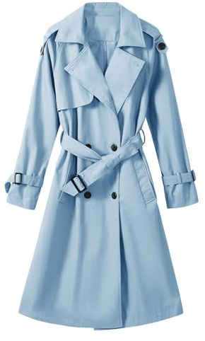 Tuopuda Mantel Damen Elegant mit Taschen Knöpfen, Sommermantel Lässig Locker Solid Herbstmantel Slim Fit Übergangsjacke Langarm Leichte Coat Wintermantel, Blau, XL
