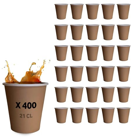 Table'Colors 400 Verres en Carton 21 cl Esprit Kraft - Gobelet Carton Recyclable - Tasse - Café - Boisson fraiche - Thé - Idéal pour Fêtes et Événements - Design Écologique et Pratique