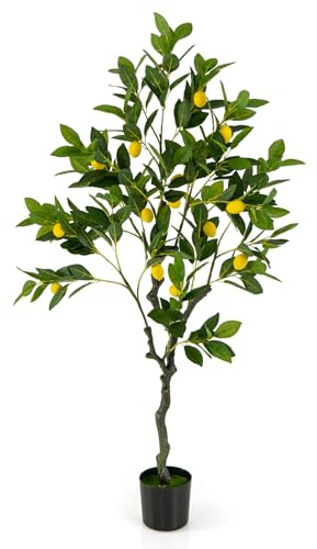 COSTWAY Plante Artificielle avec Pot Rempli de Ciment, Citronnier Artificiel avec Plante Verte Tronc Réaliste Mousse Simulée, Fausse Arbre Décoration du Magasin Bureau Maison (120 CM)