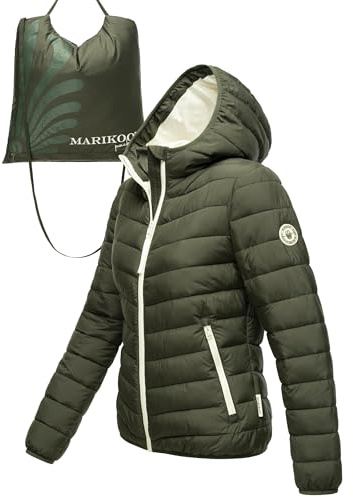 MARIKOO - Giacca leggera da donna trapuntata corta con borsa interna per il trasporto per riporla e trasportarla facilmente, taglie S-3XL, verde oliva scuro, XL