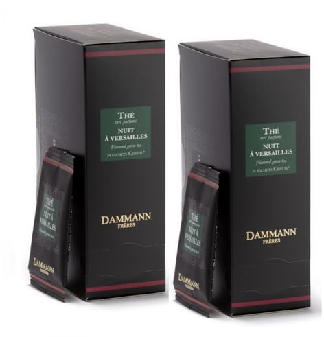 Dammann Frères® | Tè Verde Bergamotto Kiwi Pesca - 2 x 24 Filtri in Bustine | Tè Verde Notte a Versailles Miscela Fiori Arancio, Viola e Frutta