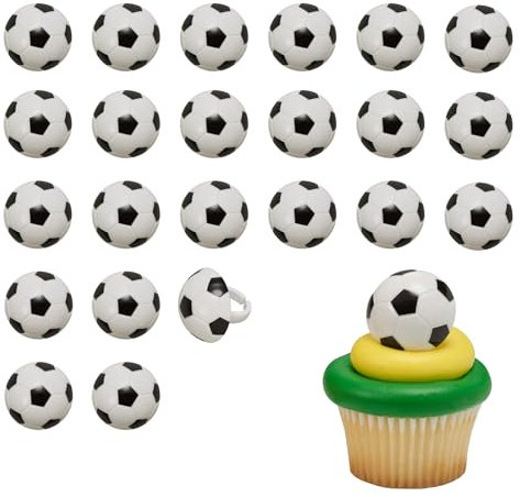 Soccer Ball Cupcake Decoration Toppers | 24 Pack Party Cake Rings