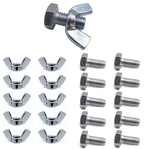 TOP-VIGOR M10 x 20mm Wing Nut & Bolt, 10Pcs Butterfly Wing Screws, Zinc Plated Threaded Design Screw Bolts, WingNuts & Hexagonal Bolts for DIY Projects Industry Mechanical Work Secure Fastening