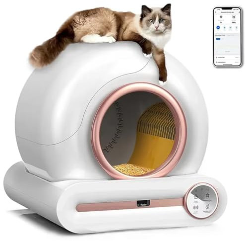 Lettiera per Gatti autopulente, Toilette per Gatti Chiusa Intelligente da 65 Litri con Cestino per rifiuti da 9 Litri, Controllo App, Protezione di Sicurezza e rimozione degli odori