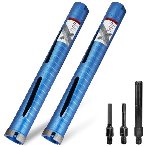 DaduoRi 2-Zoll-Trockenkernbohrer, 2-teilig mit 3 Adaptern (SDS Plus, SDS Max, 1/2 Zoll Sechskantschaft), 24,1 cm tiefe Kernbohrer für Ziegel und Block, Stuck, Mauerwerk, 5/8-Zoll-11-Gewinde (kein