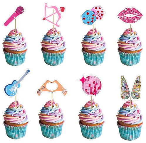 32pcs Cupcake Decorations, Popular Happy Birthday Era's Party Decorations, Perfect for Love Themed Parties, Super Star Birthday Party Cupcake Decorations for Fans Celebration Party