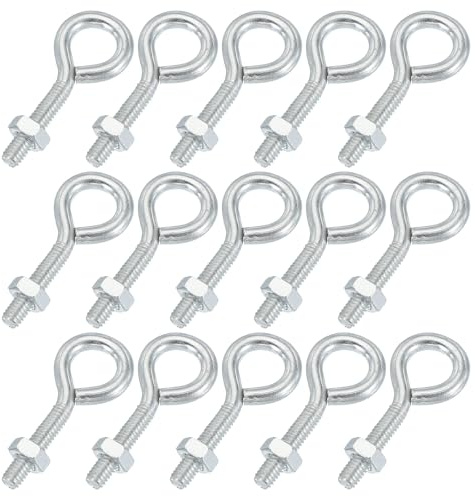 sourcing map Bulloni a occhiello M4 x 20 in acciaio al carbonio, viti con dadi esagonali, per gancio in metallo, ganci ad anello terminale per legno, confezione da 15