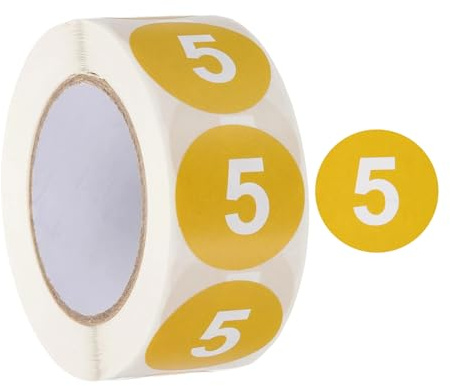 PATIKIL 500 Stück Runde Blatt Zahlen Aufkleber, 2.5 cm Selbstklebend Heimlagerung Etikett für Sortierung, Organisation zu Hause und im Büro(Gelb, Nummer 5）