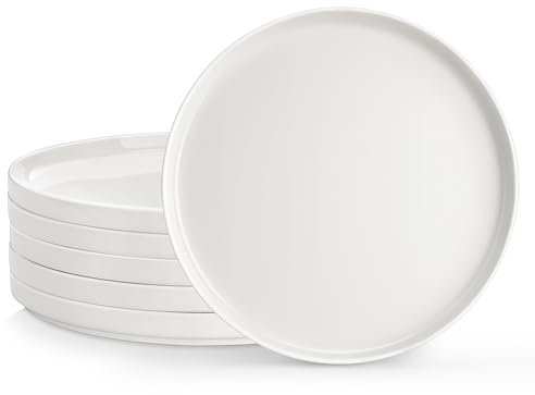 MALACASA Dinner Plates Set, 10.25 Inch Ceramic Large Dinner Plates Set of 6, Porcelain Modern White, Scratch Resistant Dishware for Dessert/Pasta, Elegant Raised Edge, Serving Plates Set, Series Leah