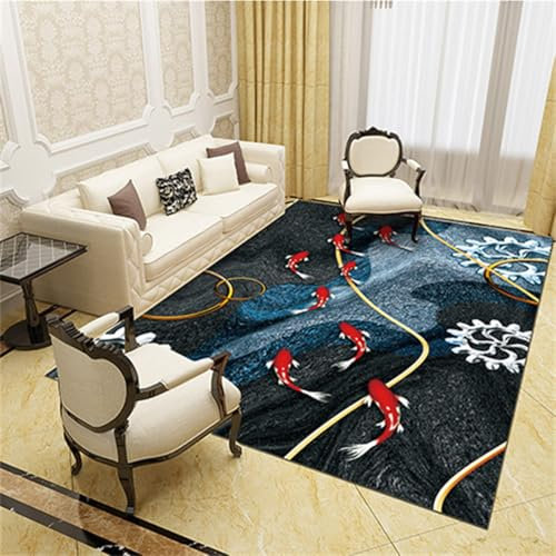 RUGMRZ Couch Teppich 160X230Cm Eingangsbereich 22 Unterwasser Fisch Schule Muster Innendekoration Blau rutschfest Flokati