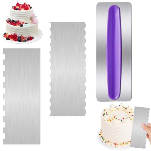 XIATIAN 3 Pcs Raspador Tarta Reposteria Acero Inoxidable, Raspadores Pastel Espátula para Torta Espatula Pasteleria Rasqueta, para Decoración Postres de Pastel