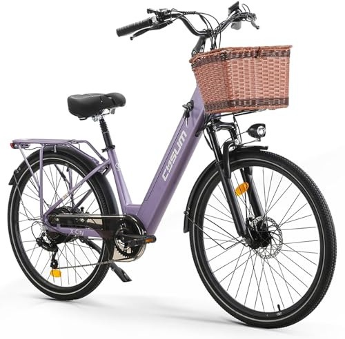 cysum Vélo électrique Urbain, 26 Adulte City Ebike, électrique Ville Banlieue Classique, Pédalage Assisté, Li-Batterie Amovible 48V 10.4Ah, 499Wh Portée 80-100km, Inclus Panier et Porte-Bagages