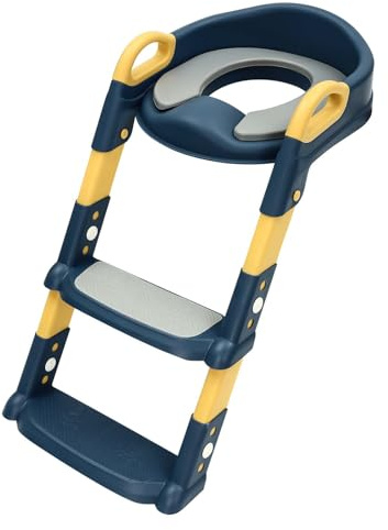 Toilettensitz Kinder mit Treppe, Klositz für Kinder, Toilettenleiter für Kinder Toilettentrainer Kindsgut Toilettenaufsatz 6 Stufen Einstellbar Höhe, für Babys im Alter von 2-7 Jahren (Blau)