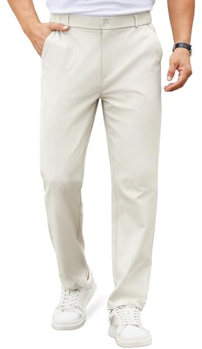 COOFANDY Mens Casual Chinos Pants Classic Fit Golf Pants Expandable Waist Straight Dress Trousers Beige
