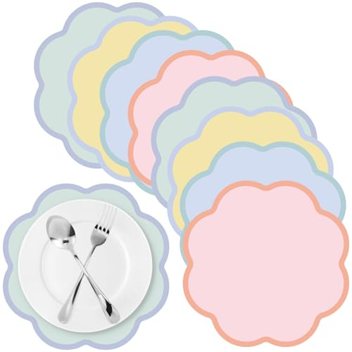 Patelai 48 Pcs Wavy Round Paper Placemats Colorful Pastel Disposable Placemats with Wavy Border for Birthday Wedding Tea Party Banquet Dinner Table Setting(Classic)